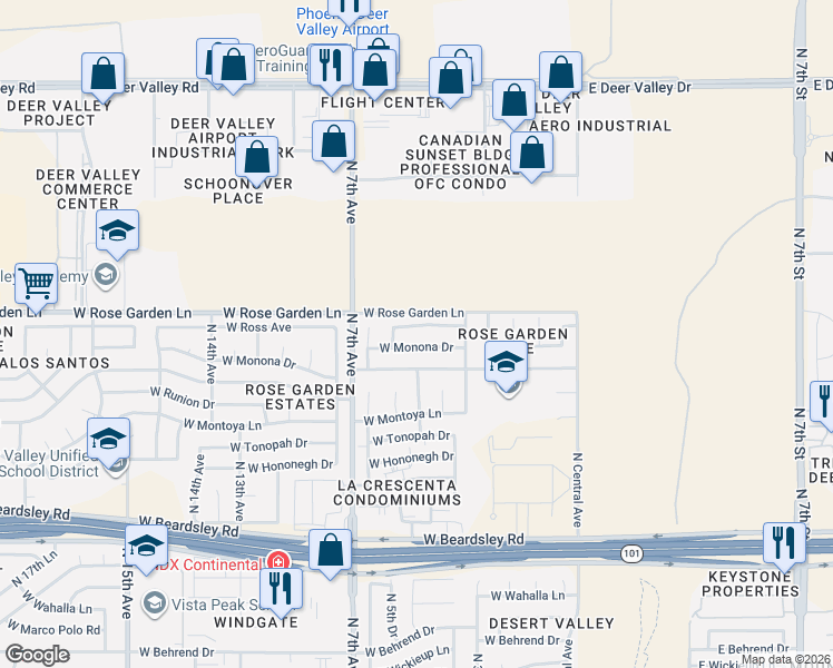 map of restaurants, bars, coffee shops, grocery stores, and more near 410 West Ross Avenue in Phoenix