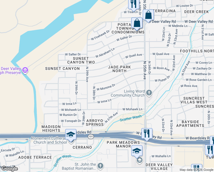 map of restaurants, bars, coffee shops, grocery stores, and more near 3701 West Ross Avenue in Glendale