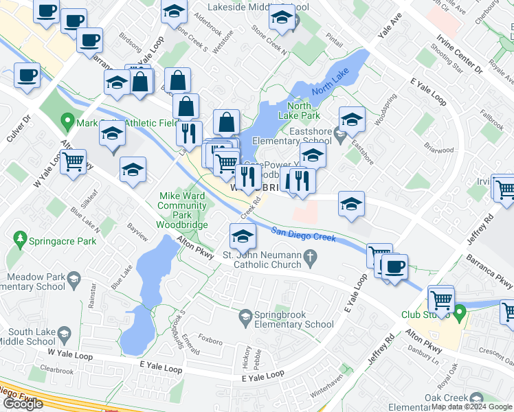 map of restaurants, bars, coffee shops, grocery stores, and more near 4800 Barranca Parkway in Irvine
