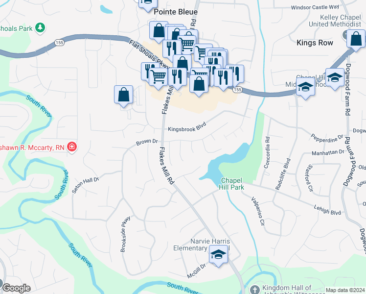 map of restaurants, bars, coffee shops, grocery stores, and more near 3634 Silver Springs Court in Decatur