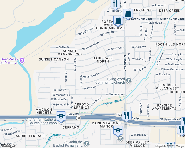 map of restaurants, bars, coffee shops, grocery stores, and more near 3701 West Ross Avenue in Glendale