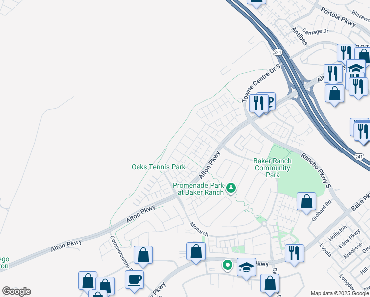map of restaurants, bars, coffee shops, grocery stores, and more near 17 Tomango in Lake Forest