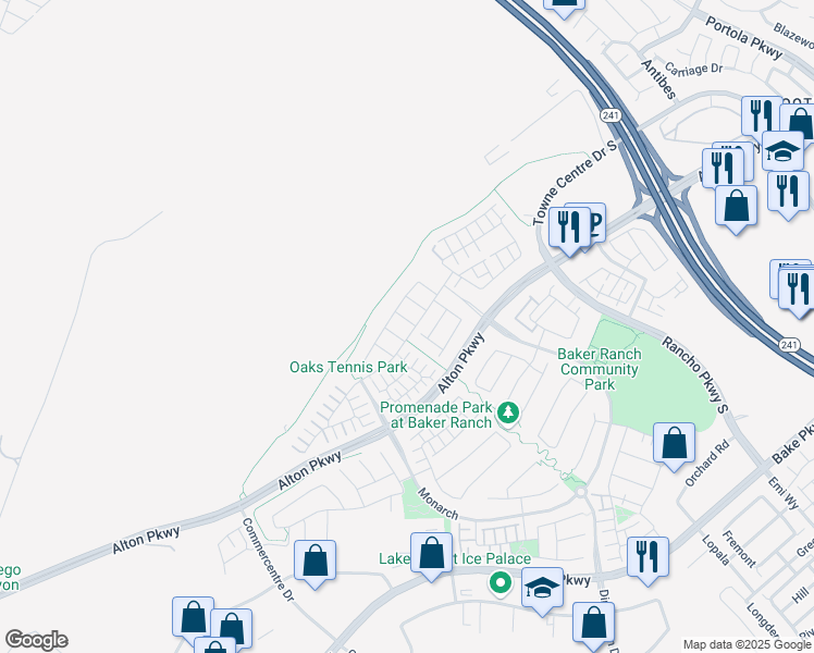map of restaurants, bars, coffee shops, grocery stores, and more near 17 Tomango in Lake Forest