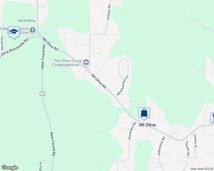 map of restaurants, bars, coffee shops, grocery stores, and more near 2953 Mount Olive Road in Mount Olive