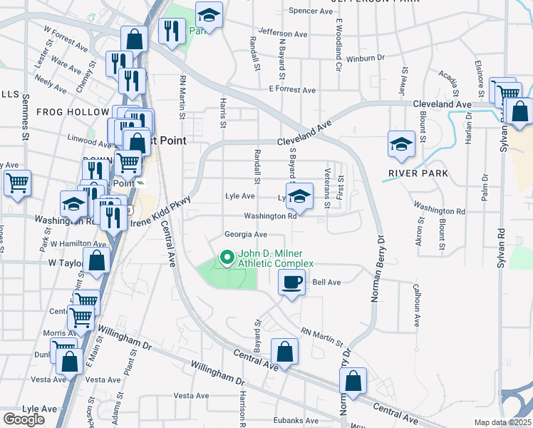 map of restaurants, bars, coffee shops, grocery stores, and more near 2885 Randall Street in East Point