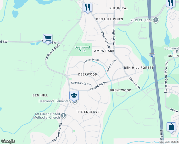 map of restaurants, bars, coffee shops, grocery stores, and more near 3862 Narron Drive Southwest in Atlanta