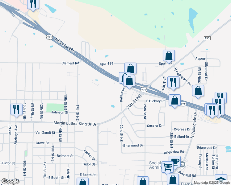 map of restaurants, bars, coffee shops, grocery stores, and more near 2220 NE Loop 286 in Paris