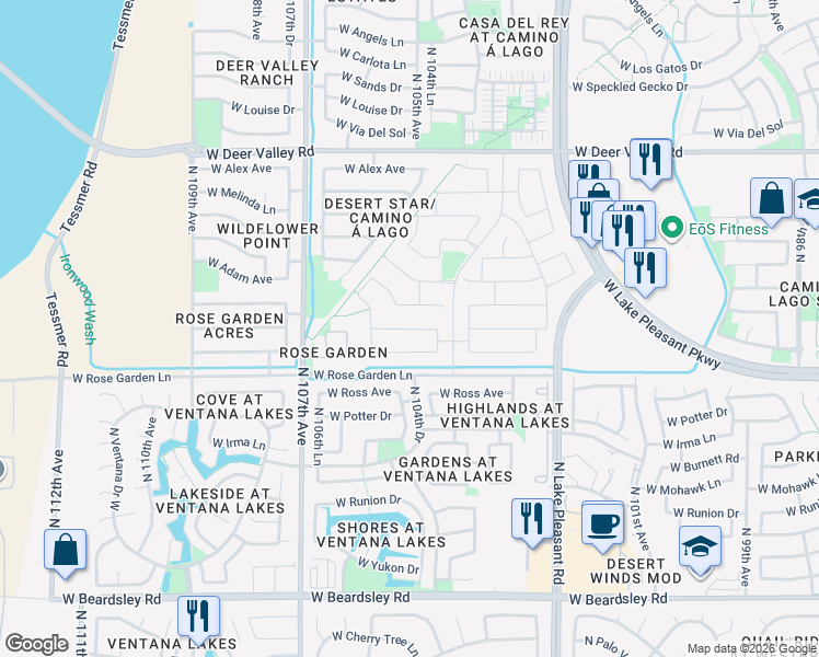 map of restaurants, bars, coffee shops, grocery stores, and more near 21053 North Old Lake Pleasant Road in Peoria