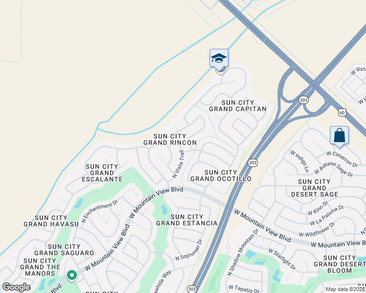 map of restaurants, bars, coffee shops, grocery stores, and more near 21203 North Redington Point Drive in Surprise