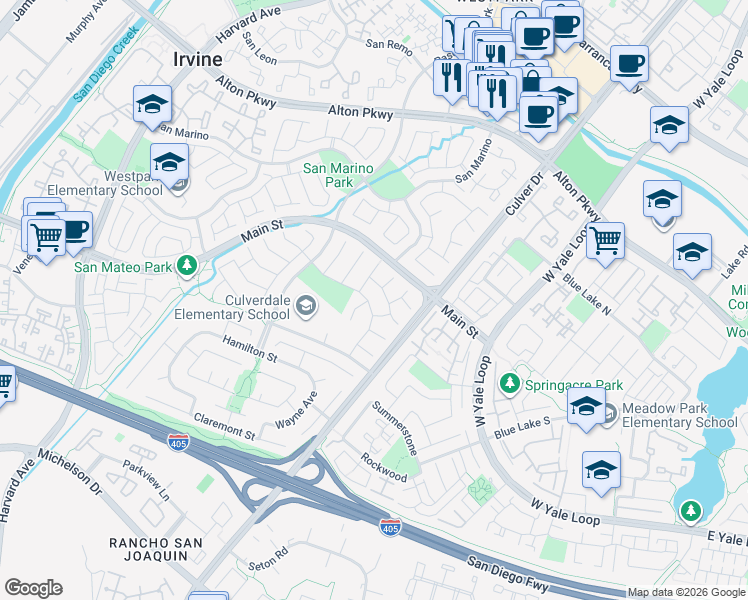 map of restaurants, bars, coffee shops, grocery stores, and more near 28 Barcelona in Irvine