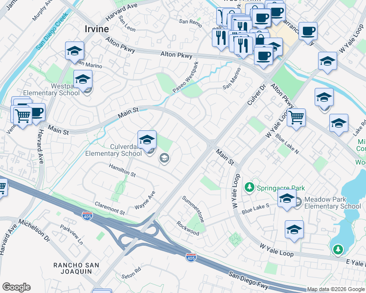map of restaurants, bars, coffee shops, grocery stores, and more near 28 Barcelona in Irvine