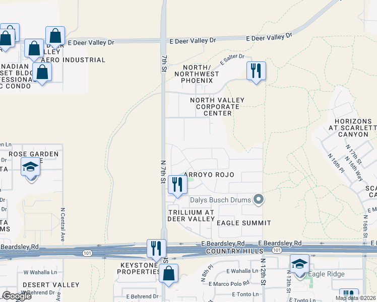 map of restaurants, bars, coffee shops, grocery stores, and more near 817 East Ross Avenue in Phoenix