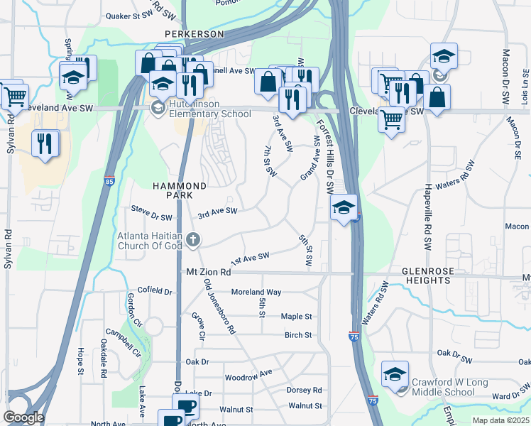 map of restaurants, bars, coffee shops, grocery stores, and more near 2869 4th Street Southwest in Atlanta