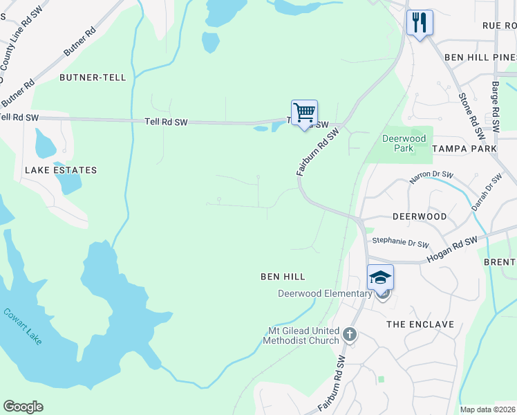 map of restaurants, bars, coffee shops, grocery stores, and more near Riverchess Drive in Atlanta