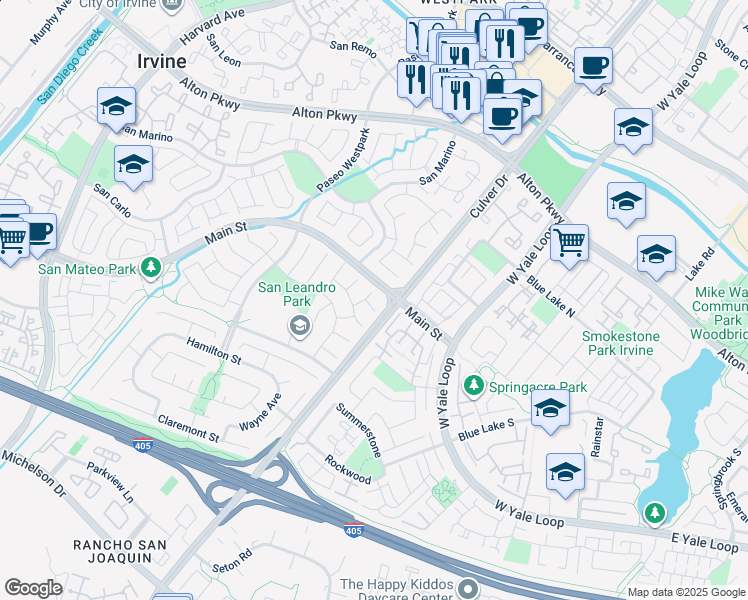 map of restaurants, bars, coffee shops, grocery stores, and more near 1 Andria in Irvine