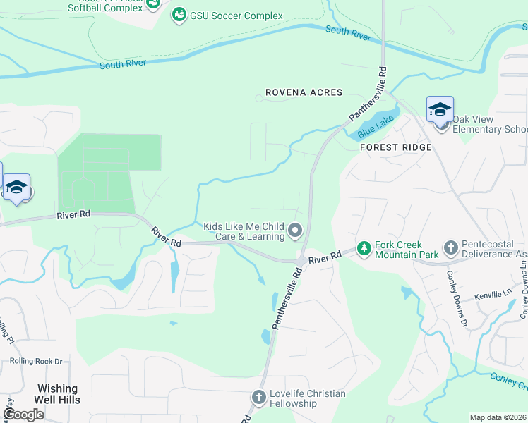 map of restaurants, bars, coffee shops, grocery stores, and more near 2660 River Summit Lane in Decatur