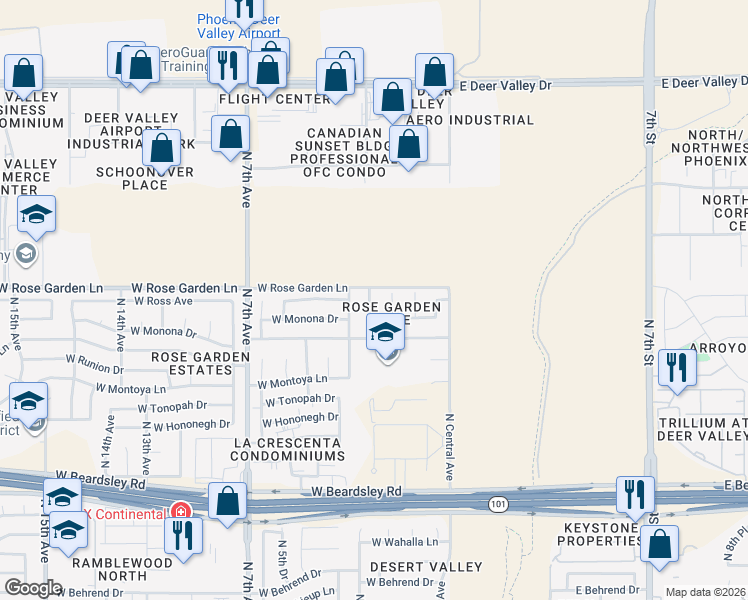 map of restaurants, bars, coffee shops, grocery stores, and more near 20831 North 2nd Avenue in Phoenix