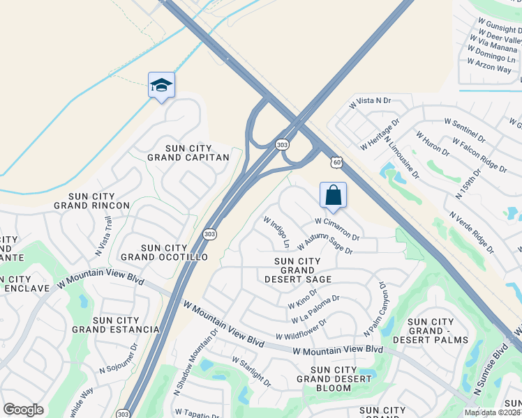 map of restaurants, bars, coffee shops, grocery stores, and more near 20828 North Shadow Mountain Drive in Surprise