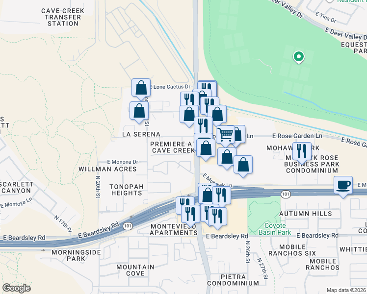 map of restaurants, bars, coffee shops, grocery stores, and more near 2306 East Ross Avenue in Phoenix