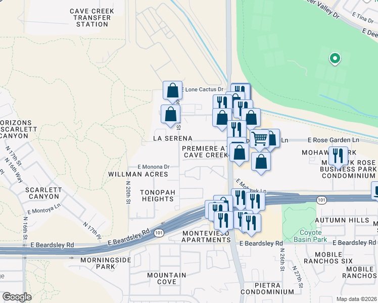 map of restaurants, bars, coffee shops, grocery stores, and more near 2208 East Ross Avenue in Phoenix