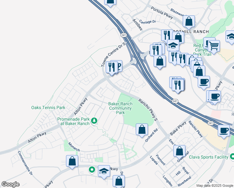 map of restaurants, bars, coffee shops, grocery stores, and more near 308 Finch in Lake Forest