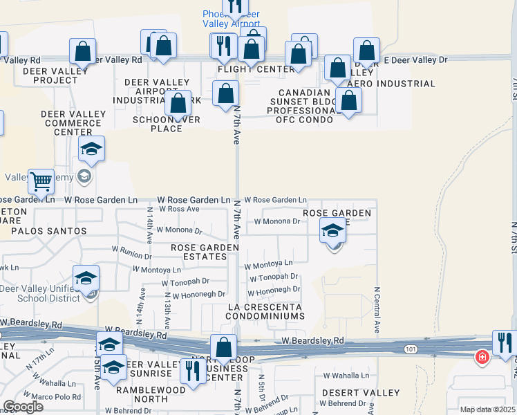 map of restaurants, bars, coffee shops, grocery stores, and more near 20844 North 5th Drive in Phoenix