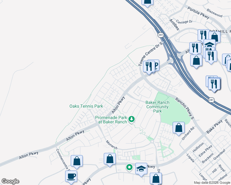 map of restaurants, bars, coffee shops, grocery stores, and more near 35 Umbria in Lake Forest