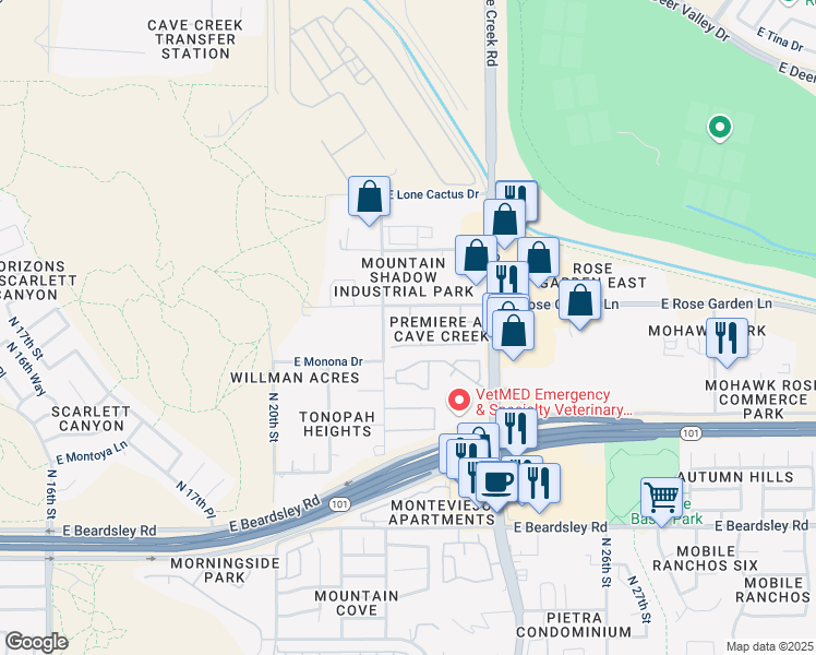 map of restaurants, bars, coffee shops, grocery stores, and more near 2208 East Ross Avenue in Phoenix