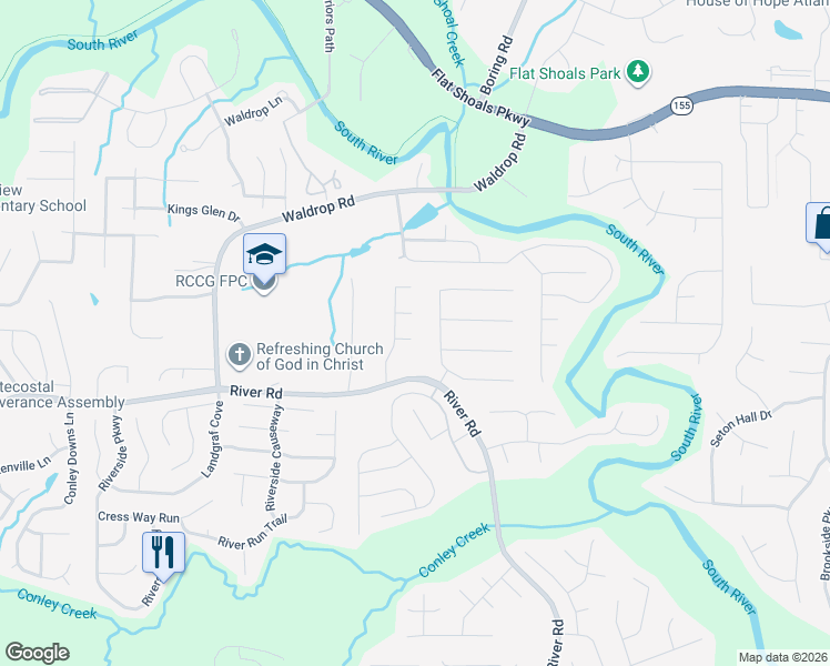 map of restaurants, bars, coffee shops, grocery stores, and more near 3364 Peach Bud Lane in Decatur