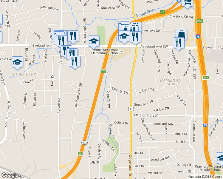 map of restaurants, bars, coffee shops, grocery stores, and more near 683 Steve Drive Southwest in Atlanta