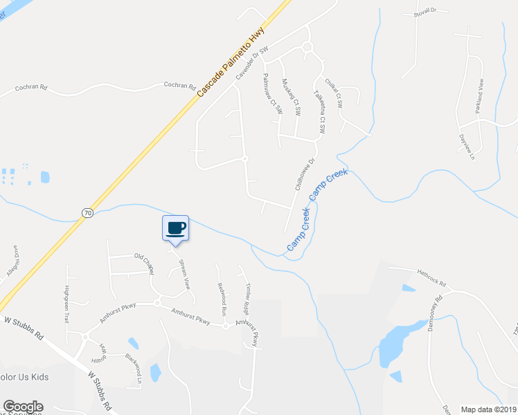 map of restaurants, bars, coffee shops, grocery stores, and more near 515 Platoro Court Southwest in Atlanta