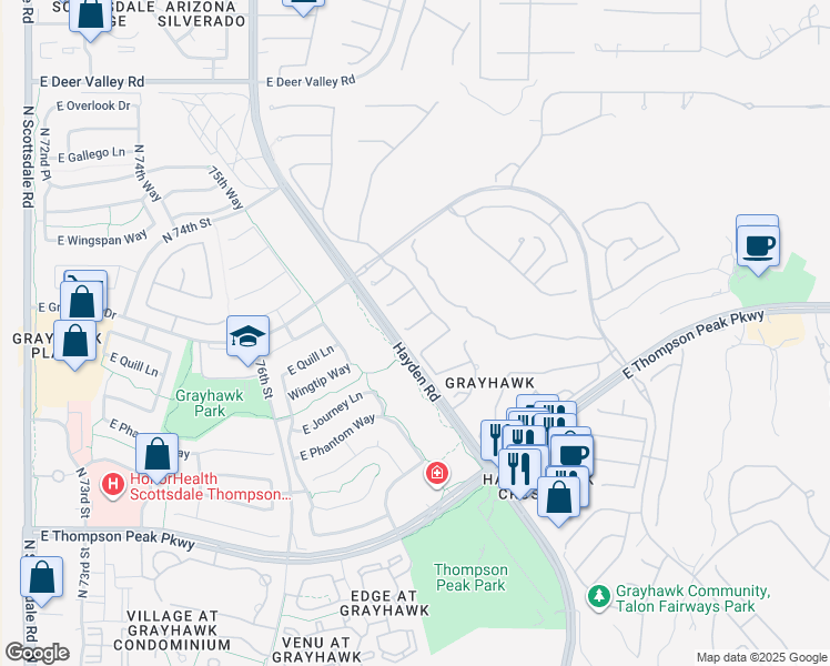 map of restaurants, bars, coffee shops, grocery stores, and more near 7926 East Thunderhawk Road in Scottsdale
