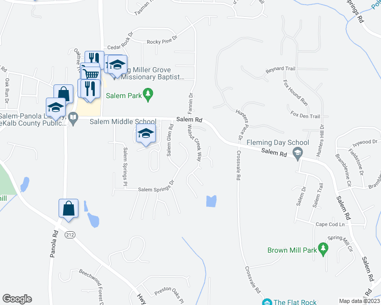 map of restaurants, bars, coffee shops, grocery stores, and more near 5429 Salem Springs Drive in Lithonia