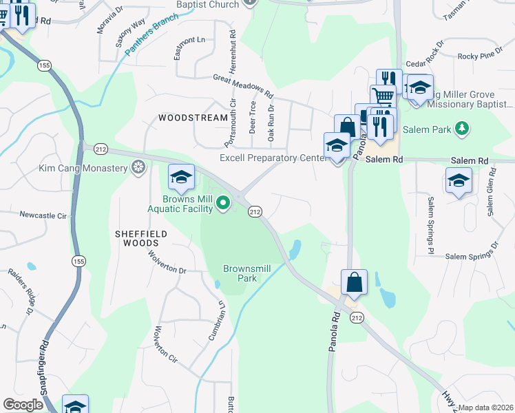 map of restaurants, bars, coffee shops, grocery stores, and more near 4964 Browns Mill Road in Stonecrest