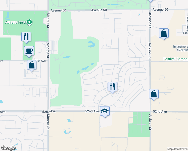 map of restaurants, bars, coffee shops, grocery stores, and more near 82440 Crane Dr in Indio