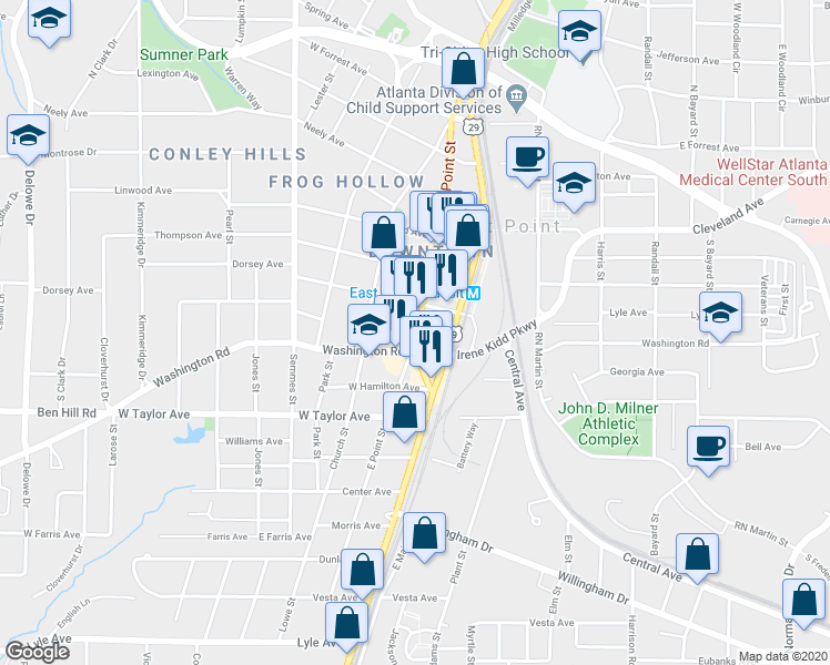 map of restaurants, bars, coffee shops, grocery stores, and more near in Atlanta