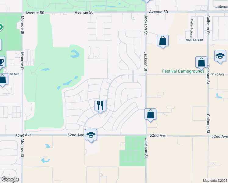 map of restaurants, bars, coffee shops, grocery stores, and more near 82707 Monarchos Court in Indio