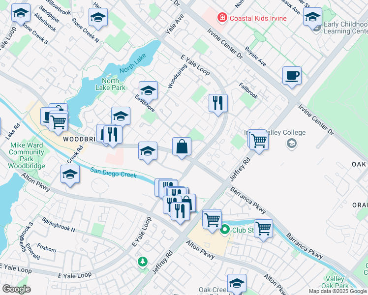 map of restaurants, bars, coffee shops, grocery stores, and more near 32 Lone Pine in Irvine