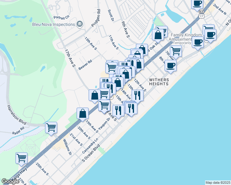 map of restaurants, bars, coffee shops, grocery stores, and more near 1405 U.S. 17 Business in Myrtle Beach