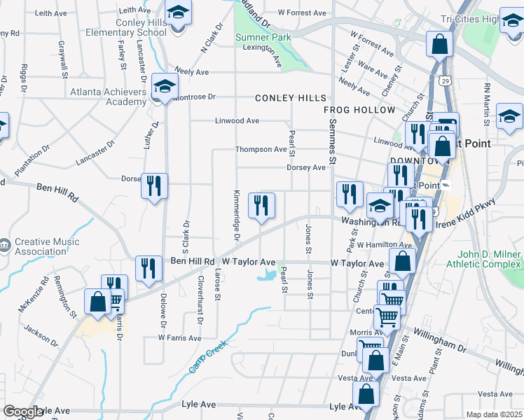 map of restaurants, bars, coffee shops, grocery stores, and more near 2910 8th Street in East Point