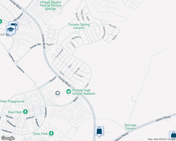 map of restaurants, bars, coffee shops, grocery stores, and more near 56 Shapely in Irvine