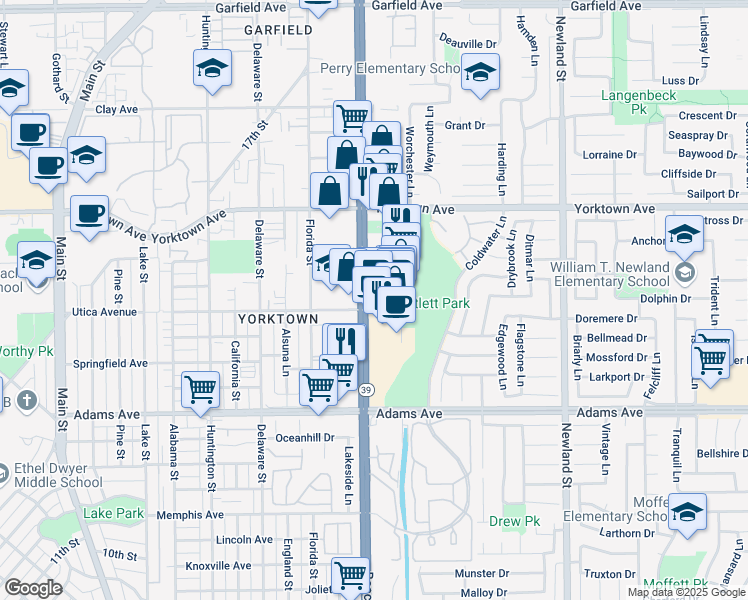 map of restaurants, bars, coffee shops, grocery stores, and more near 19720b Beach Boulevard in Huntington Beach