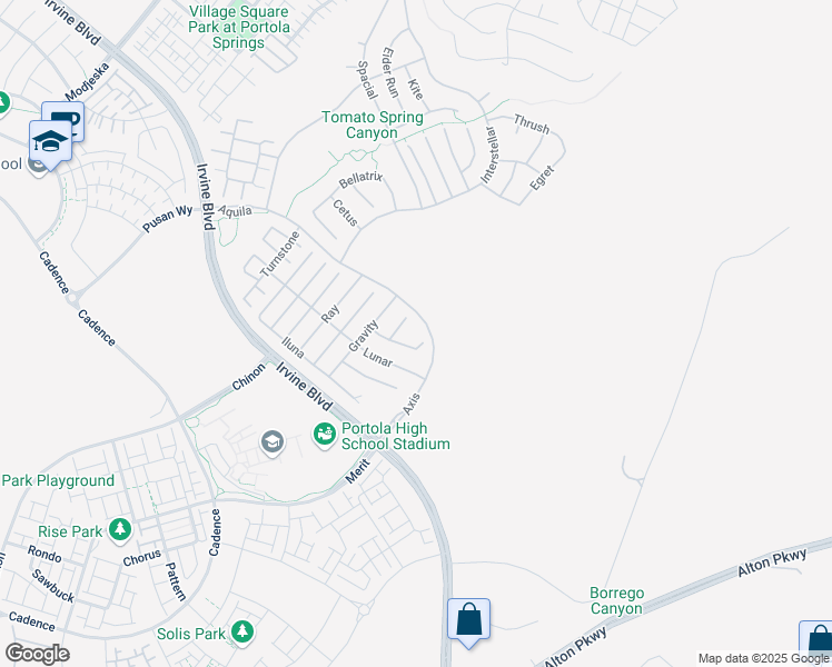 map of restaurants, bars, coffee shops, grocery stores, and more near 56 Shapely in Irvine