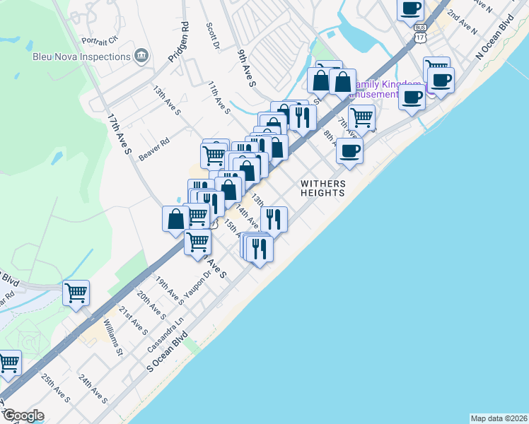 map of restaurants, bars, coffee shops, grocery stores, and more near in Myrtle Beach