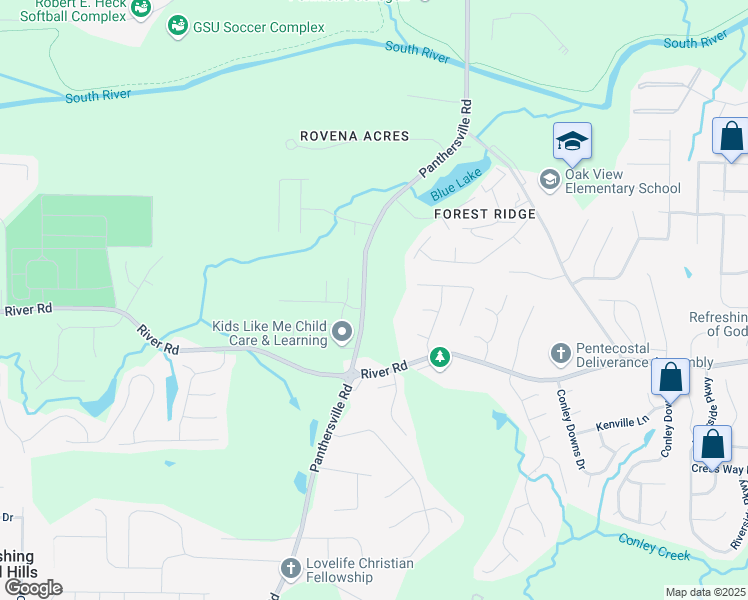 map of restaurants, bars, coffee shops, grocery stores, and more near 3666 Panthersville Road in Decatur