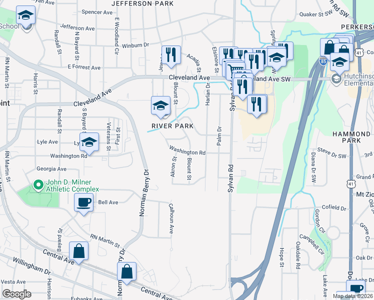 map of restaurants, bars, coffee shops, grocery stores, and more near 2899 Blount Street in Atlanta