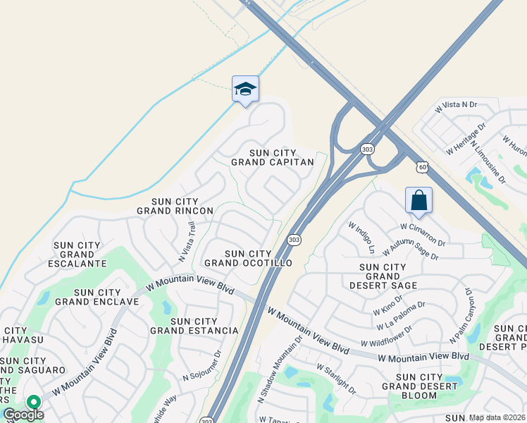 map of restaurants, bars, coffee shops, grocery stores, and more near 16341 West Badger Pass Lane in Surprise
