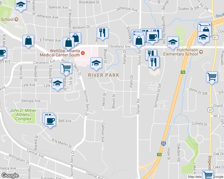map of restaurants, bars, coffee shops, grocery stores, and more near 2899 Blount Street in Atlanta