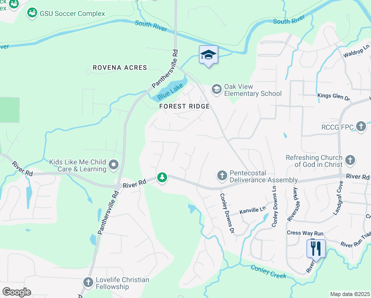 map of restaurants, bars, coffee shops, grocery stores, and more near 3524 Forest Downs Cove in Decatur