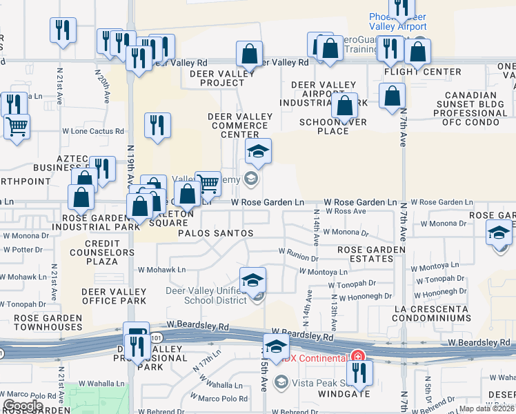 map of restaurants, bars, coffee shops, grocery stores, and more near 1438 West Beaubien Drive in Phoenix